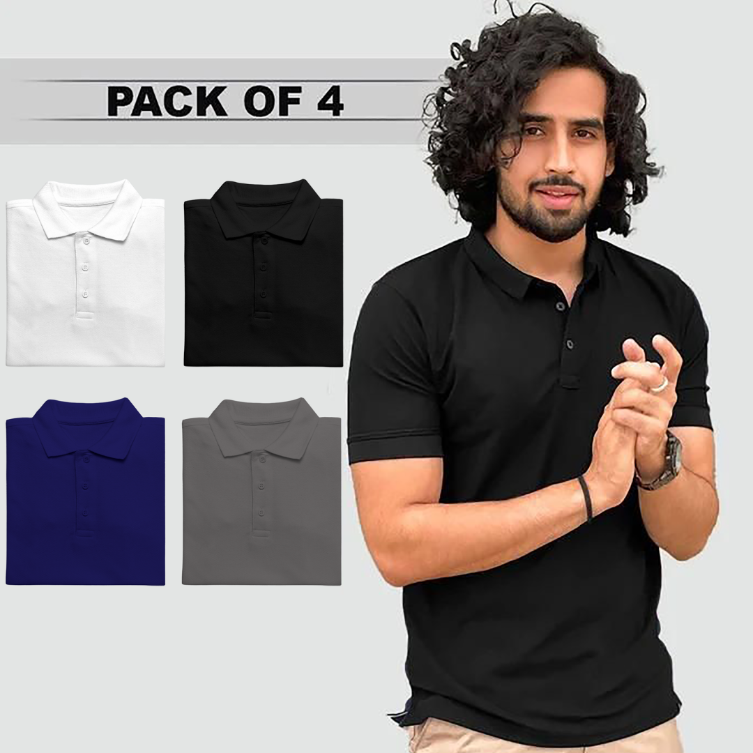 Cotton Blend Comfortable Half Sleeves Polo T-Shirts for Men (Pack Of 4)