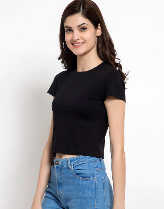 Black color - Stylish Short sleeve Crop Top for women