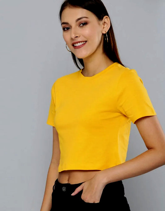 Mustard Yellow color - Stylish Short sleeve Crop Top for women