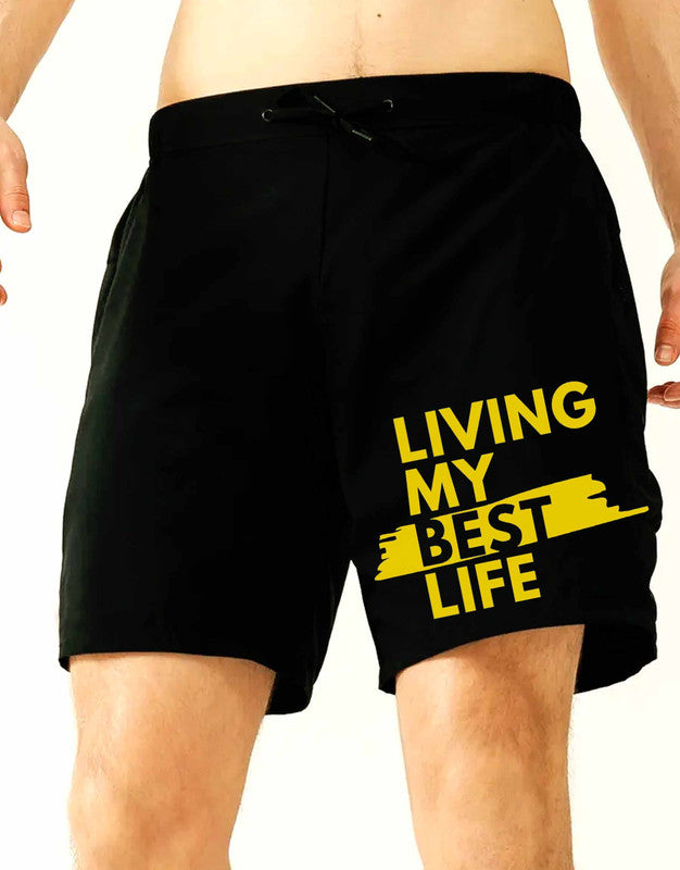 Living My Best Life Printed Black Shorts For Men - 349.00 - TEEGURUJI - Free Shipping
