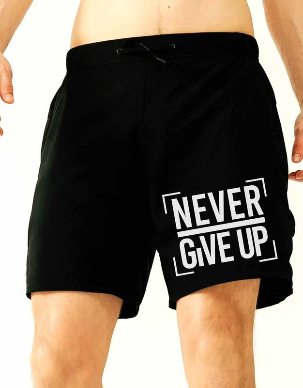 Never Give Up Printed Black Shorts For Men - 349.00 - TEEGURUJI - Free Shipping