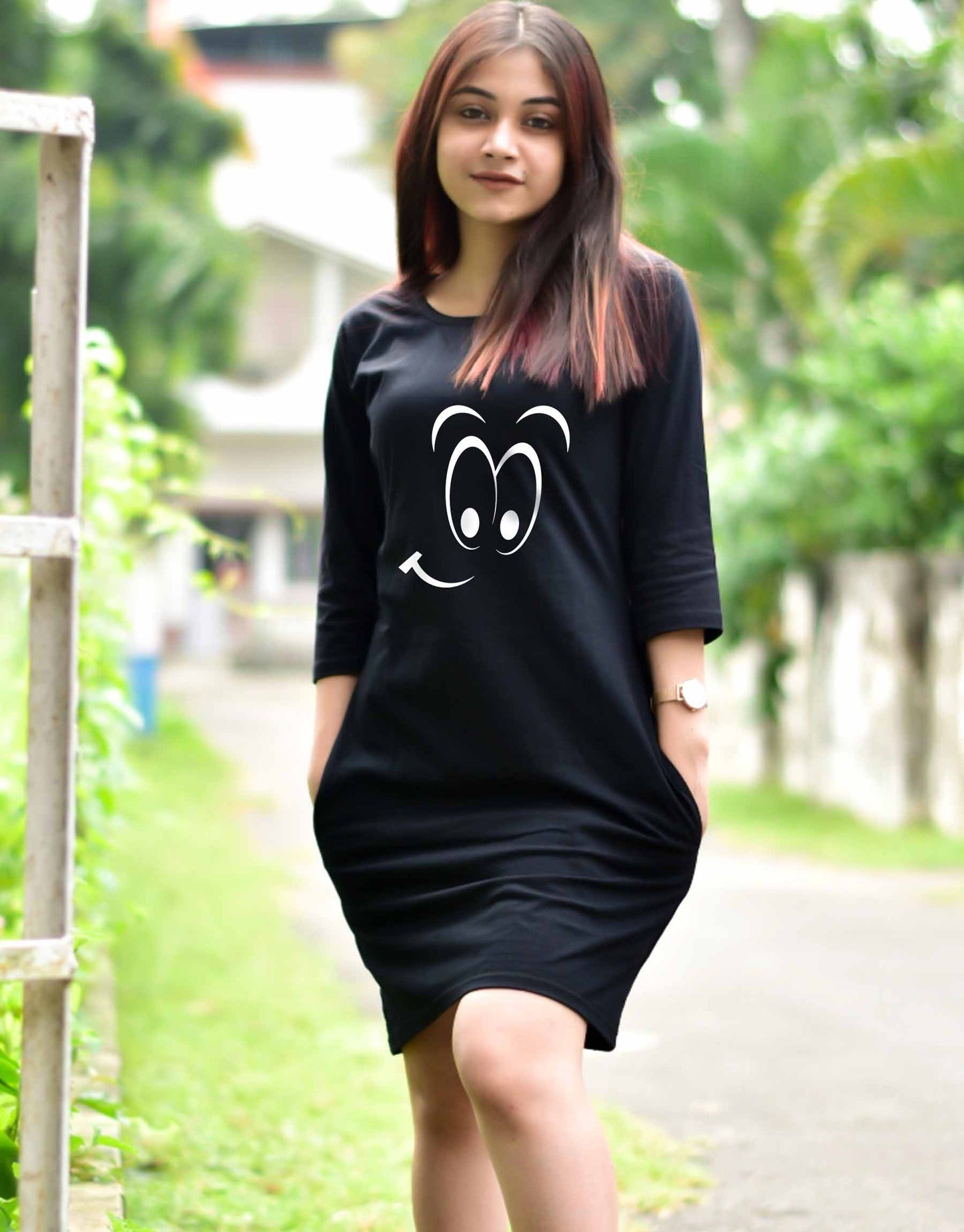 T Shirt Dress For Women with Funny Face Print - 699.00 - TEEGURUJI - Free Shipping