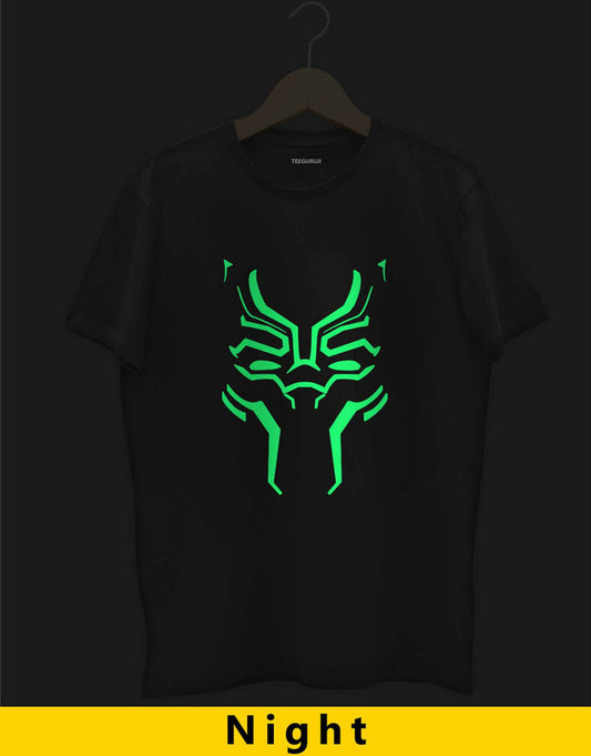 Black Panther Mask Printed T-Shirt - Glow in the Dark - 549.00 - TEEGURUJI - Free Shipping