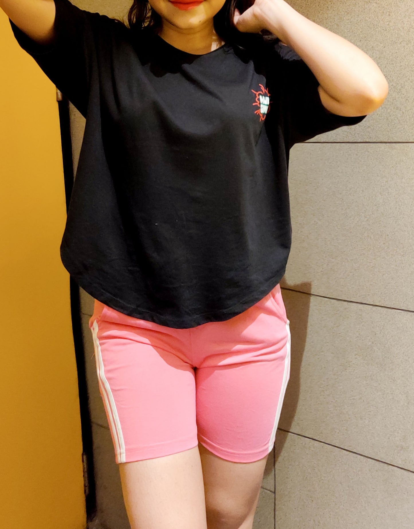 Pink cotton Shorts for women -  White Strips